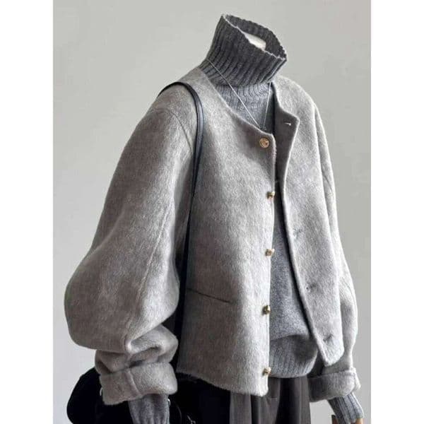 Xiaoxiangfeng Gray Woolen Coat For Women, 2024 Autumn And Winter New Style, High-End Temperament Short Jacket 250726
