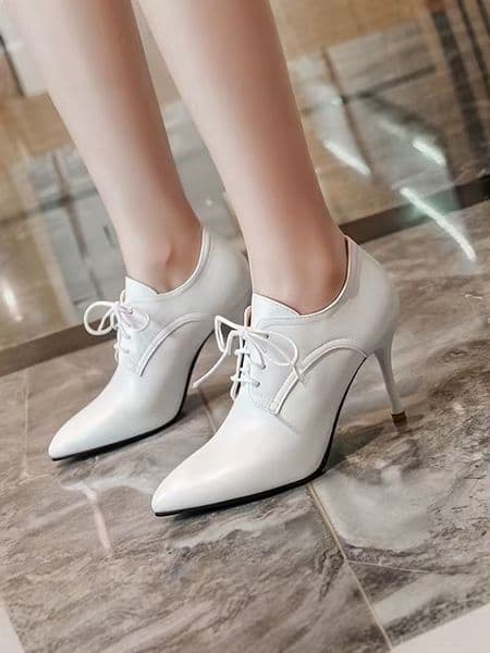 Women's leather thin high heel pointed toe lace-up elegant ladies slim autumn OL style heeled dress pumps shoes ca62 ed