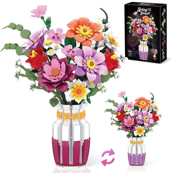 Build Block Set Spring Bouquet Building brick Blocks Flower With Vase Model Bricks Desktop Decoration DIY Toys For Children Holiday Gifts Toy