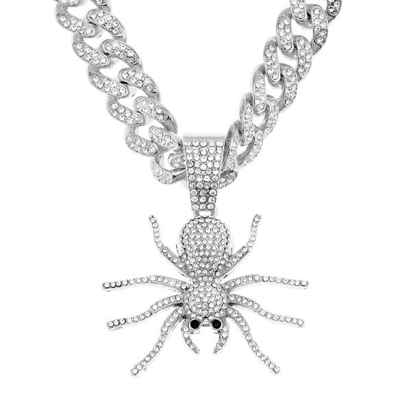 Full diamond three-dimensional big spider pendant necklace - Hip-hop dance diamond-studded Cuban chain men's accessory pendant