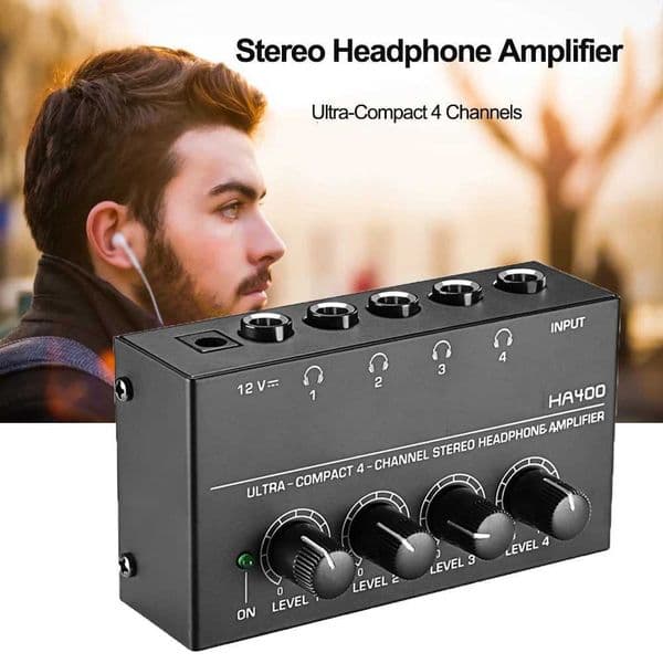 400 Ultra-Compact 4 Channels Headphone Amplifier Audio Stereo Amp Amplifier with EU Adapter for Music Mixer Recording X2507261