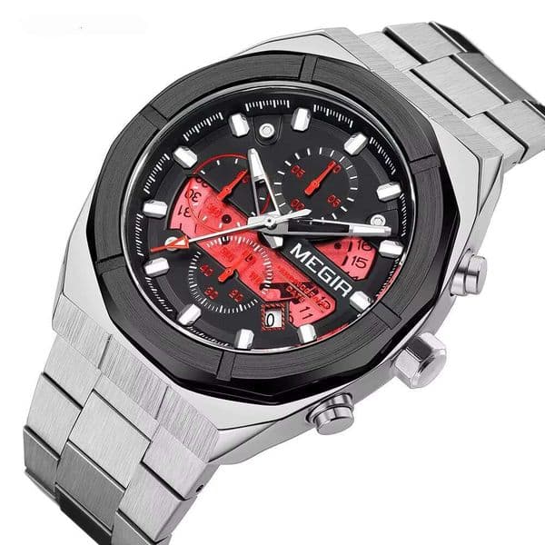 DHwatches MEGIR 2225G Men's Fashion Sports Watch - 45mm Stainless Steel, Waterproof 30M, Luminous, Date, Multifunction Quartz Watch