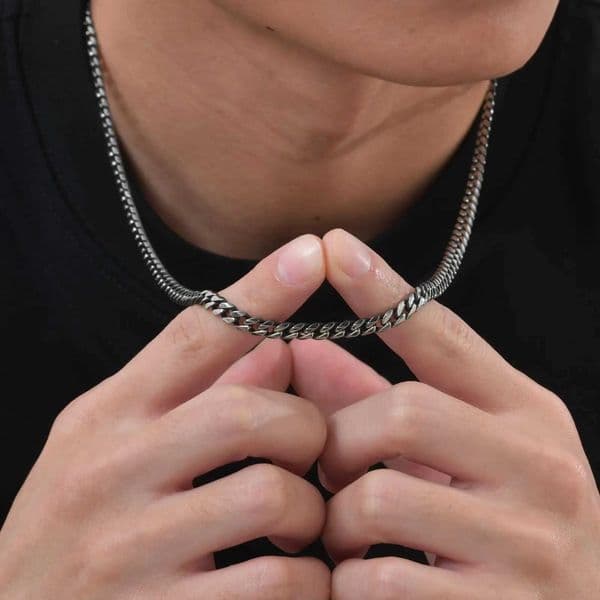 Vintage Chain Necklace for Men Boys 3/5/7mm Retro Gray Stainless Steel Collars Rock Punk Antique Jewelry Gifts XJ250708