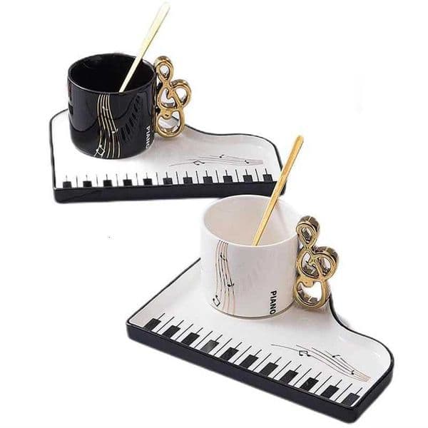 Creative Piano Coffee Mug for Tea Latte Milk 200ml/6.5 oz Ceramic Tea Mug with Saucer and Spoon for Office and Home Gifts X250728