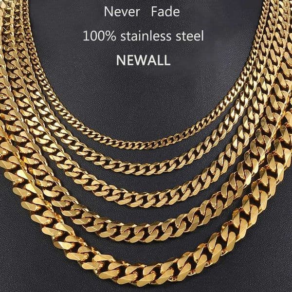 3/5/7/9/11mm Width Stainless Steel Men Women Six-sided Chain Necklace Gold Silver Plated Unisex Jewelry Wholesale Drop Shipping XJ250708
