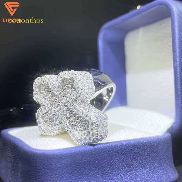 Custom Sterling Sier Cross Ring White Yellow Rose Gold Plated Iced HipHop VVS Moissanite & Dia Wedding Parties