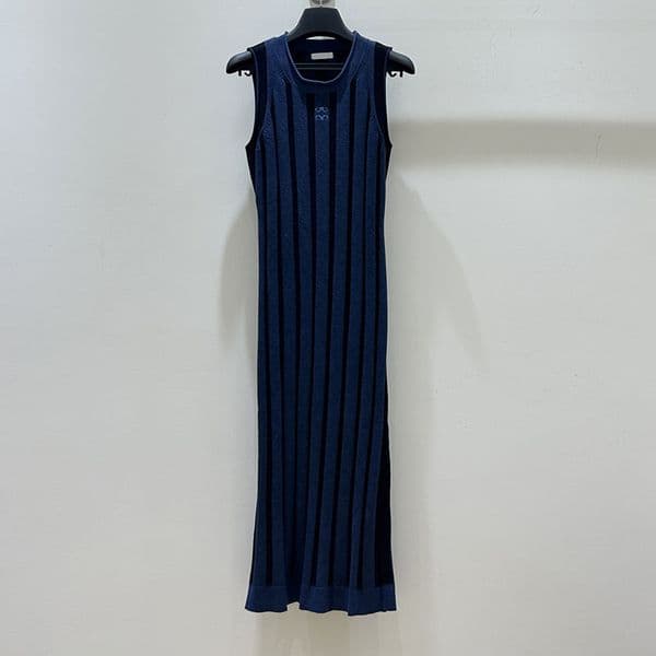Luxury Women Knitted Long Dress Designer Striped Sleeveless Slim Fit Maxi Dress Autumn Dinner Dancing Party Dress