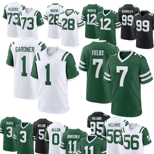 Garrett Wilson 7 Justin Fields Football Jersey Ahmad Sauce Gardner Quincy Quinnen Williams Breece Hall Joe Namath Darrelle Revis Curtis Martin Travis Braelon Allen