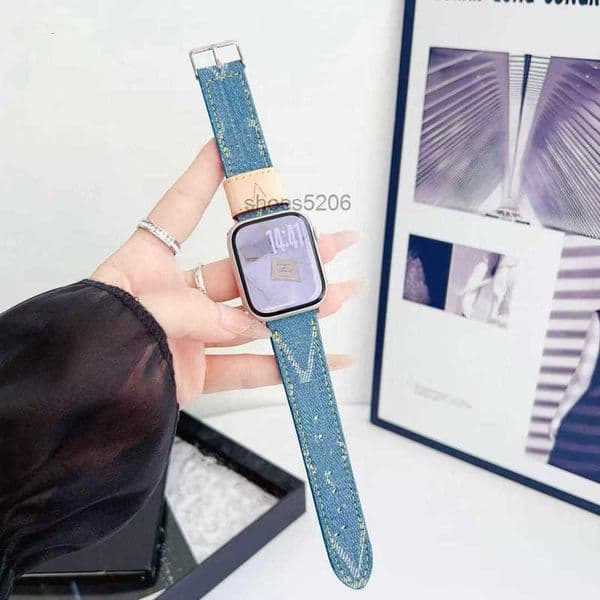 Smart Straps Designer Brand Trendy Denim Fabric Watch Band Compatible with Apple Series 10/8/7 Versatile 46mm 67U6 61E2
