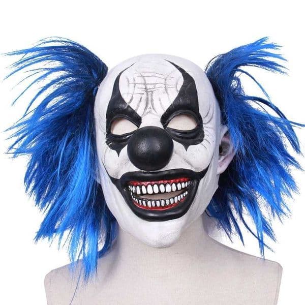 Realistic Latex Blue Hair Smiling Clown Mask Halloween Haunted House Headgear Party Cosplay Scary Props XJ250728