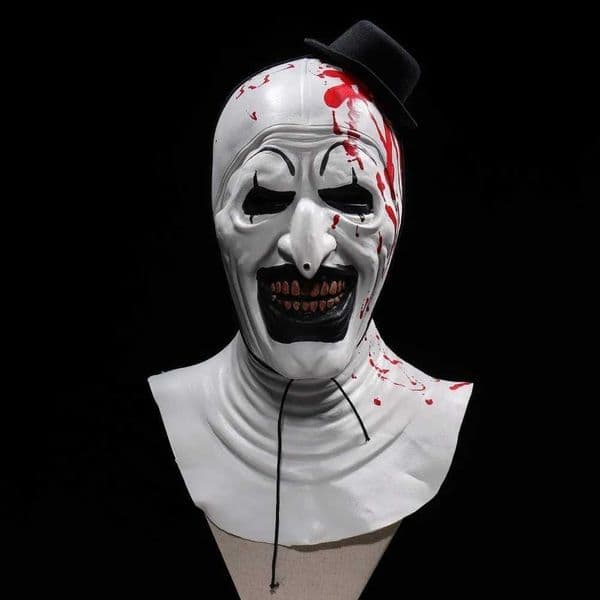 Terrifier Art The Clown Mask Cosplay Scary Bloody Demon Evil Joker Hat Latex Helmet Halloween Carnival Party Costume Props XJ250728