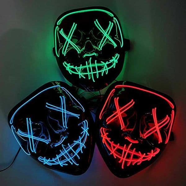 Wireless LED Mask Halloween Party Masque Masquerade Masks Neon Mask Light Glow In The Dark Mascara Horror Purge Glowing Masker XJ250728