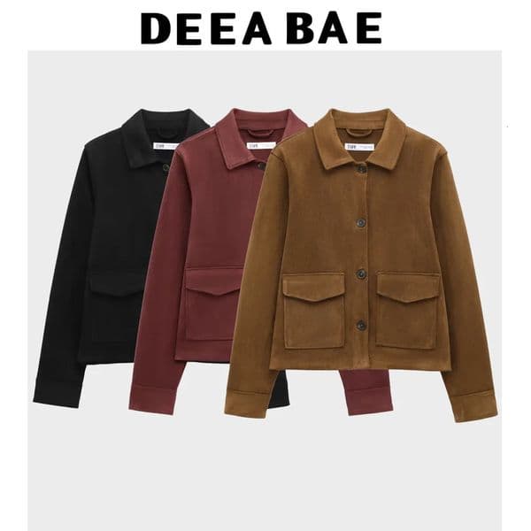 DEEBABE Korean Dongdaemun High Quality Clothing High-quality Suede Texture Effect Long Sleeve Lapel Outerwear 250725