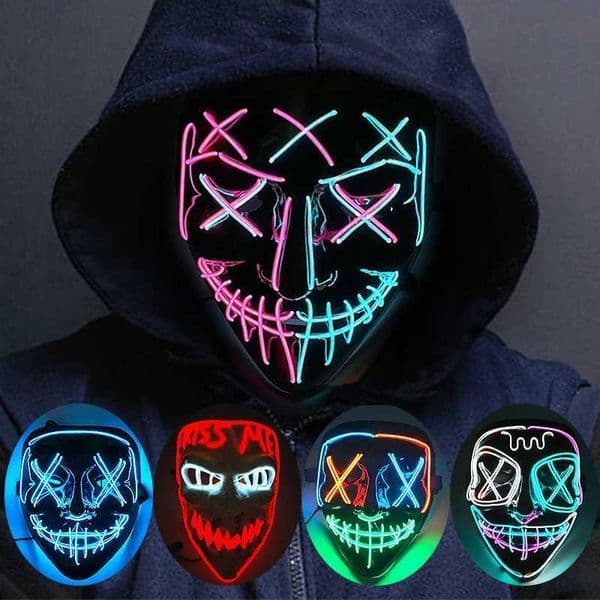 Wireless Neon LED Purge Mask Glow in The Dark Cosplay Horror Mask Halloween Masquerade Party Masks Glowing Funny Dress Up XJ250728