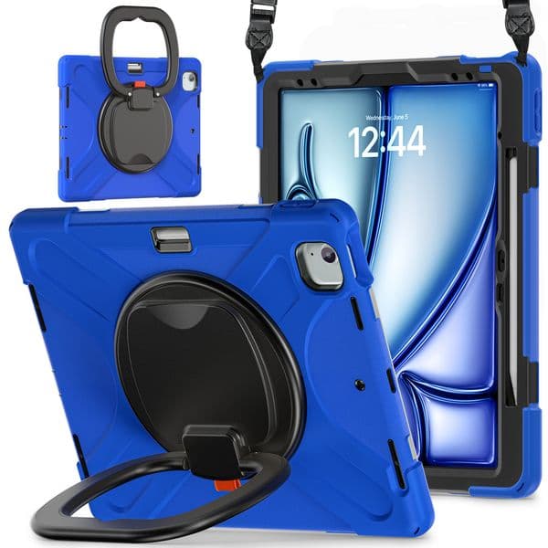 Heavy Duty Armor Case For iPad Air13 M3 M2 Pro 12.9 6th/5/4/3 Rotation Handle Folding Stand Tablet Cover Kids Shockproof Full Body Protective Cases Built in Pencil Holder