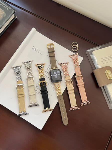 Luxury camellia flower genuine leather Watch Bands For Apple 44mm 45mm 41mm 40mm 42mm 38mm iWatch Series 10 9 8 7 6 5 4 3 Ultra 2 1 Wristband Bracelet Women Men Smart Straps