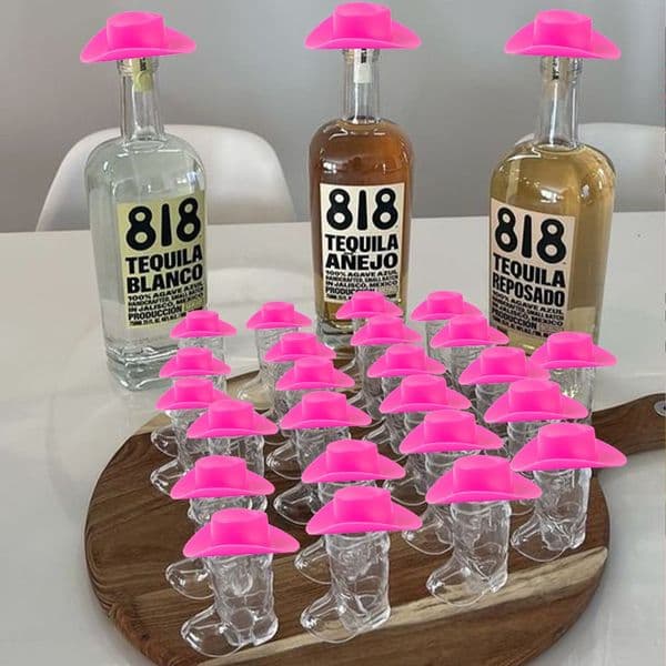10set Mini Pink Cowboy Hat Cowboy Boot Shot Wine Glass Kit Bachelorette Hen Party Supplies Plastic Mini Wine Glass Candy Cup