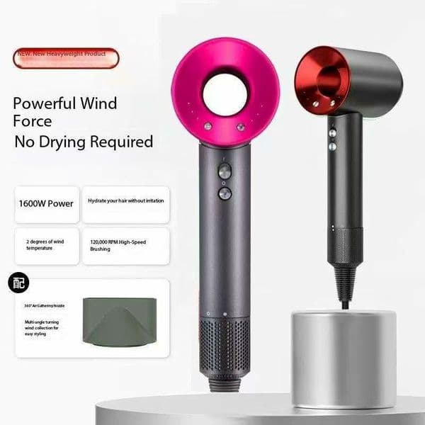 Negative ion hair dryer, 4 heat/3 speed, lightweight, ergonomic handle, overheat protection, low noise lno logo.