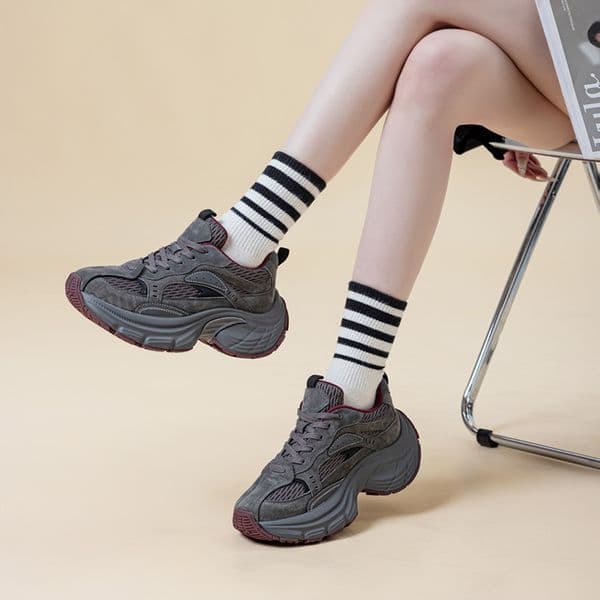 Fashionable Thick Soled Women's Shoes, Breathable Sports Shoes, Versatile Casual Mesh Leather, Popular Trendy Shoes