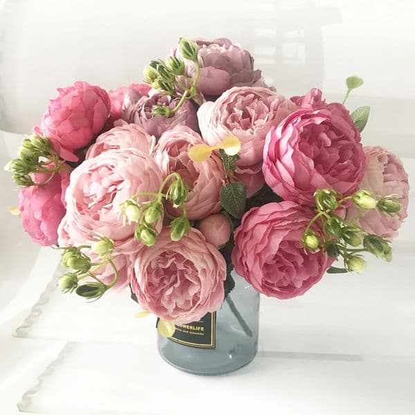 2026 30Cm Rose Pink Silk Peony Artificial cologne Bouquet 5 Big Heads And 4 Buds Flowers For perfume Home Wedding Indoor Decoration Free Shipping