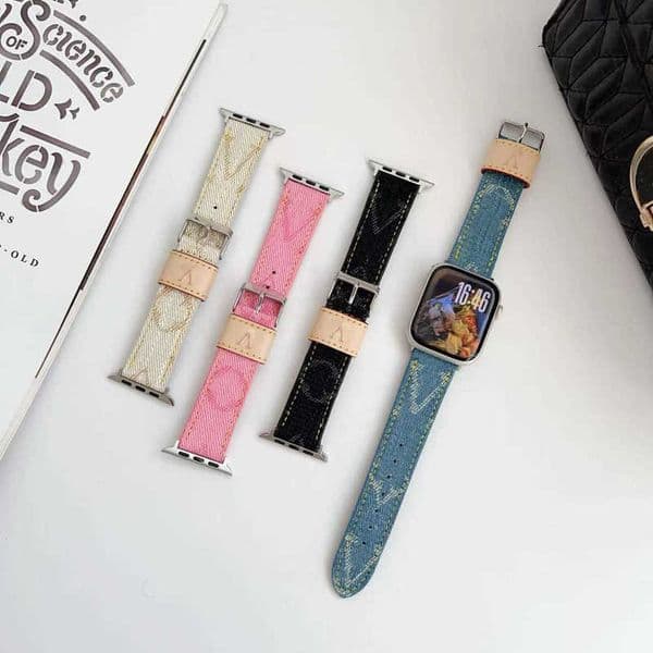 Smart Straps Designer Denim Canvas Genuine Leather Watchband For iWatch Series 8 7 SE 6 5 4 3 2 Bracelet Band Apple Watch Ultra 49mm 41mm 45mm 40mm 44mm OB61