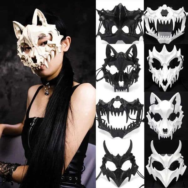 Halloween Carnival Party Mask Anime Dragon God Skeleton Half Face Masks Bone Skull Animals Mask Cosplay Dance Party Costume Props XJ250728