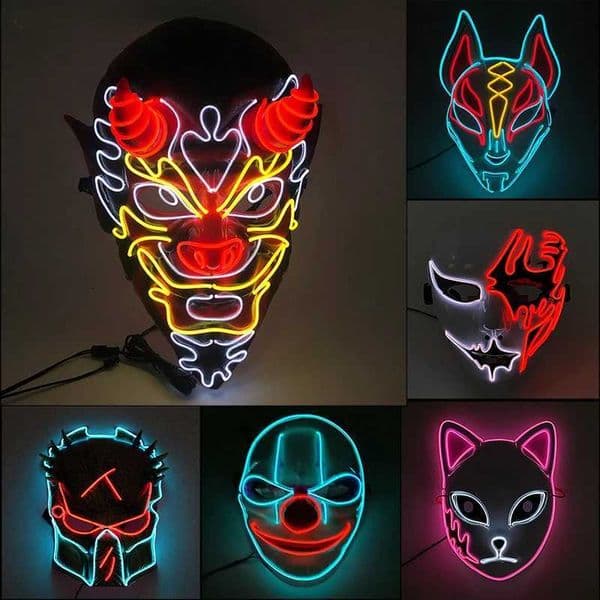 Cosplay Halloween Party Mask Luminous Light Up Led Mask EL Neon Glowing Anime Mask Masque Masquerade Masks Horror Carnival Mask XJ250728