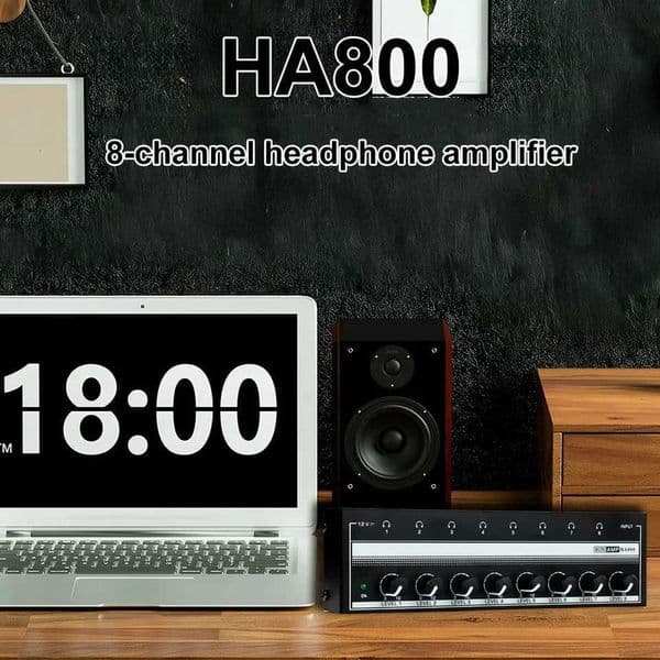 Professional Headphone Amplifier 8 Channels HiFi Stereo Audio Amplifier Ultra-Compact Mini Amplifier with Stereo/Mono Switch X2507261