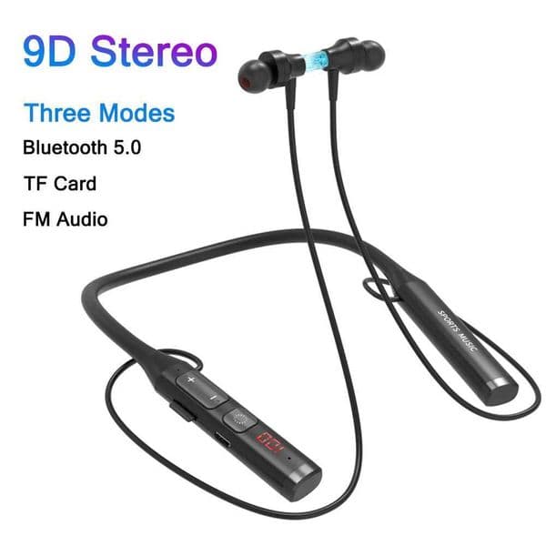 Wireless Headset 5.0 Earphone HiFi 9D Stereo Neck-Hanging Sport Headphone Supports TF Card FM Audio Playback R250728