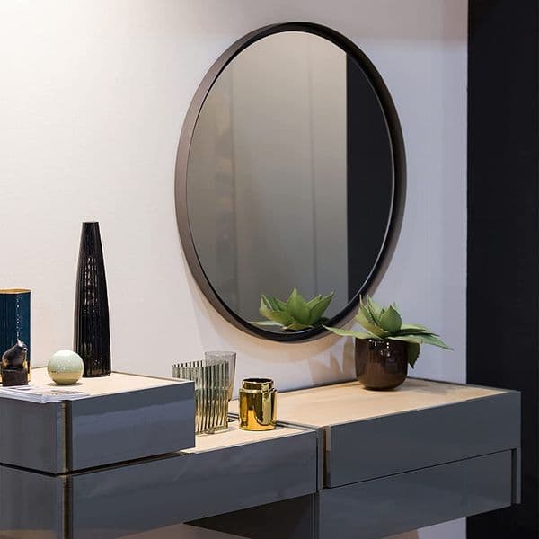 24 Inch Round Bathroom Mirror with Black Metal Frame Anti-Fog Wall Mounted Mirror for Vanity Makeup Shaving Durable Modern Decor for Bathroom Bedroom Hallway