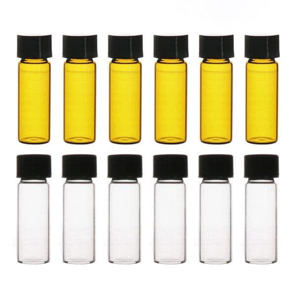 4 ML (1 dram) Clear Small Liquid Sample Glass Vials with Screw Caps, 15 mm Diameter x 47 mm Length Leak-Proof Vial, Black Screw Cap with PE Liners