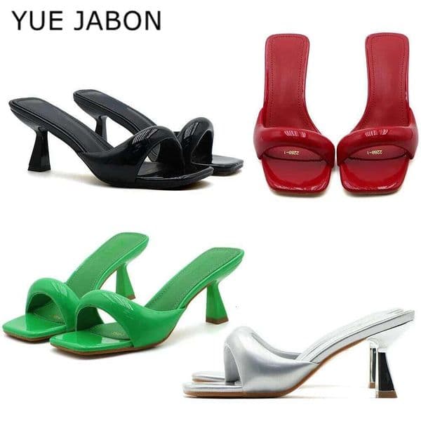 Black Red High Heel Slippers Women Open Slingback Female Pumps Square Toe Summer Simple Designer Heeled Sandals
