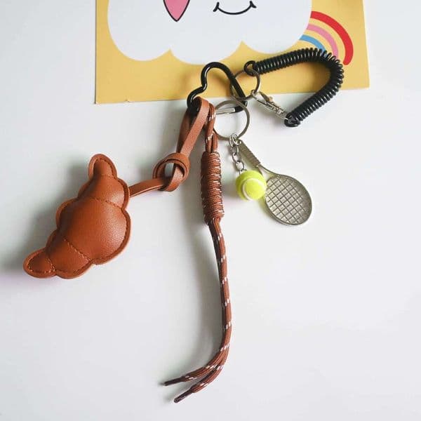 Double-Sided ing Horn Miu Series Leather Decoration Tennis Racket Woven Rope Bread Bag Pendant