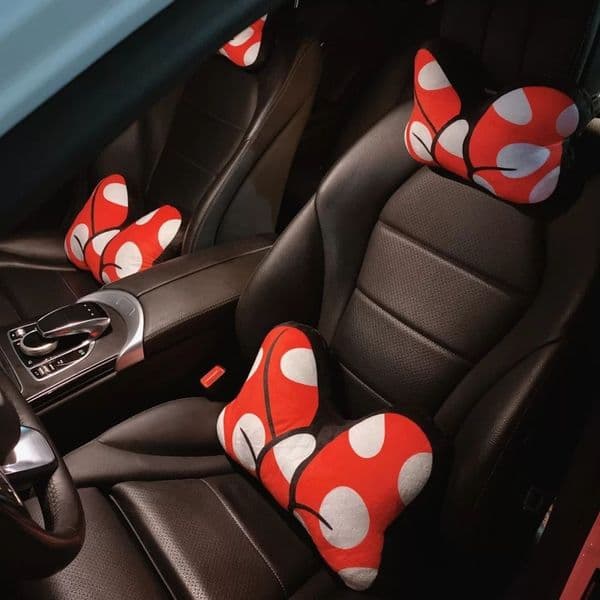 Cute Bowknot Car Headrest Lumbar Cushion Cartoon N Neck Pillow Shoulder Strap Car Pillow Girly Heart Female 250728