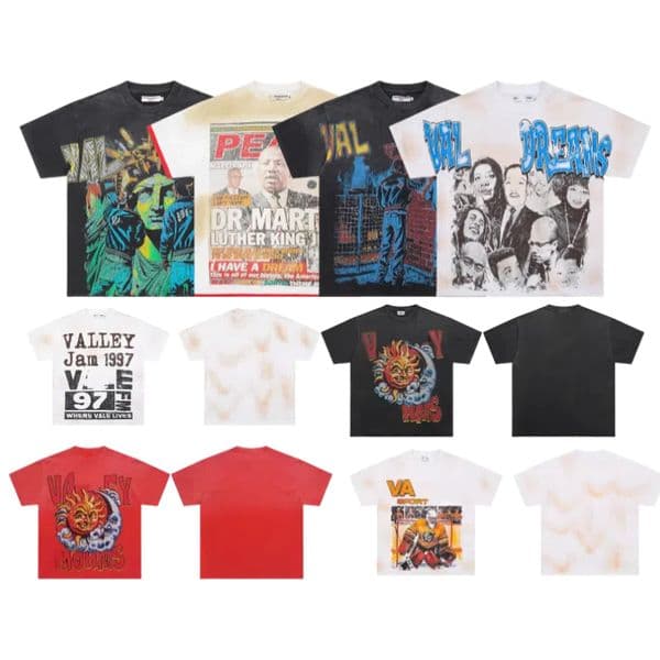Men's T Shirt Designer Y2K VALEY Short Sleeve Hip Hop High Street Tee Fashion Brand Casual Loose Fit High Quality Retro Outfit