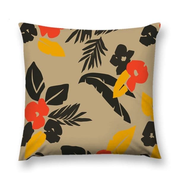 ddmythur Plush pillowcase Pillow cover with good-looking patterns pillow with pattern of tropical leaves and flowers on a beige background