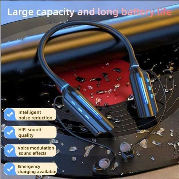 Neck-mounted wireless earphones with neckband for sports running noise reduction large capacity and long battery life. R250728