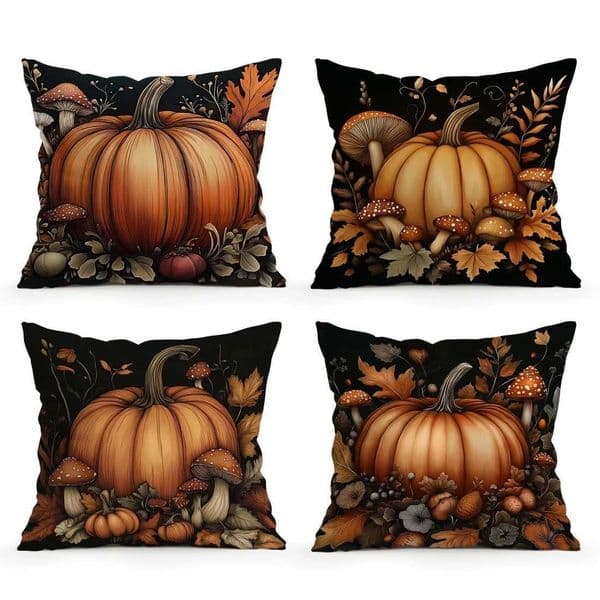 Pumpkin Mushroom Print Cushion Cover Peach Skin Velvet Room Home Sofa Living Office Car Simplicity Pillow Cover 45x45CM Z250729