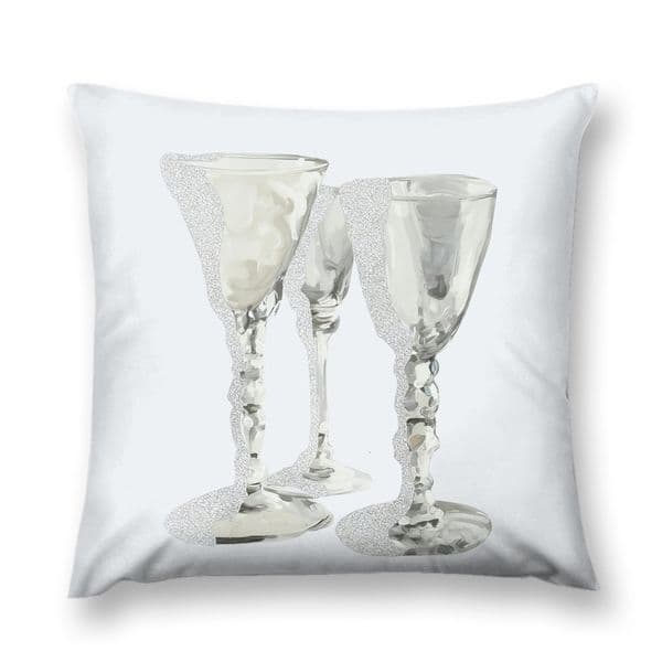 ddmythur Plush pillowcase Pillow cover with good-looking patterns pair of champagne glasses on white background with a silver glitter effect