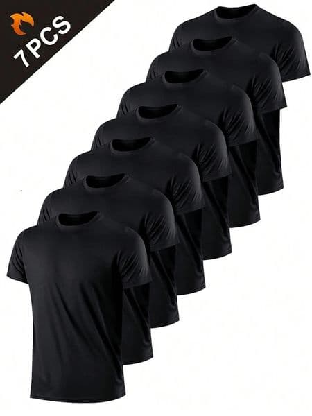 7PCS Mens Solid Color Ultralight Quick Dry Sport T-Shirt Breathable Lightweight Top for Fitness Training Workout Running Gym 250729BJ