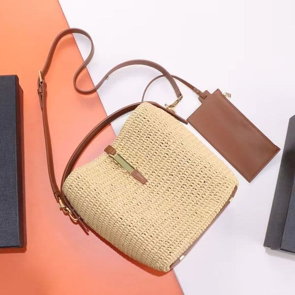 2025 10A - High quality designer 773991 large capacity diagonal cross paired with Lafite grass woven bucket bag