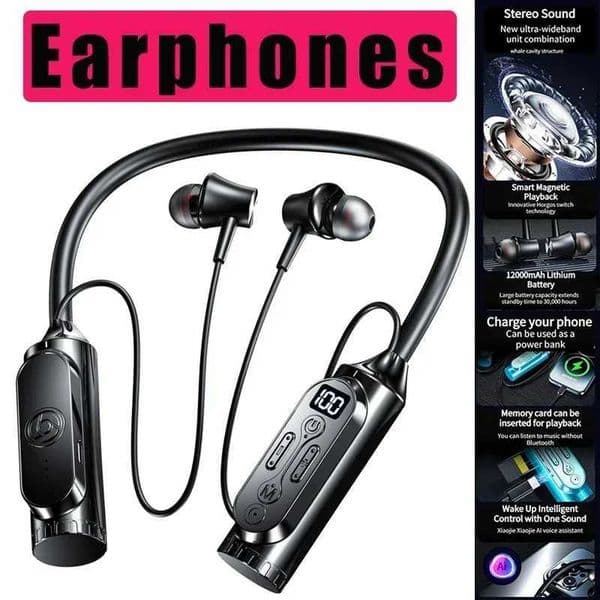 12000mAh In-ear/Semi-in-ear Earphones Headset with Magnetic Switch Pause Play Neck Hanging Dual Device Connection Earbuds R250728
