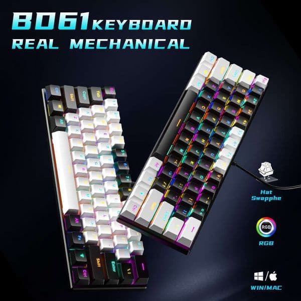 True Mechanical Bd61 Blue Red Switch Dual Color RGB Hot-Swappable Gaming Wired Keyboard