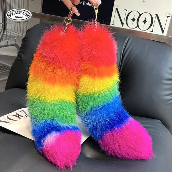 40cm Real Fox Fur Tail Large Long Natural Fur tail Keychain Pendant Cosplay tail Cute Wolf Fox Tail Fur Car Keychains For Women 250729BJ