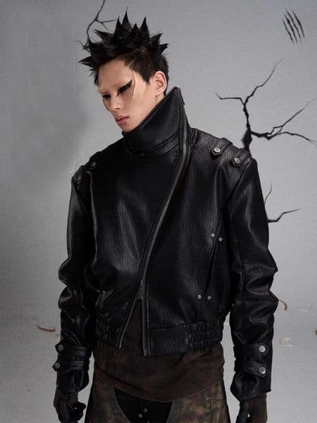 Mauroicardi Spring Autumn Cool Handsome Black Hard Pu Leather Jacket Men Zipper American Vintage Streetwear 250730