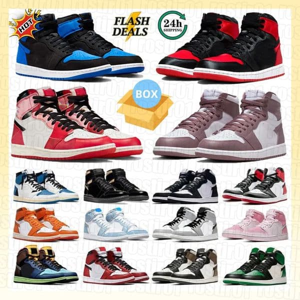 Unisex Mens High Mid OG basketball shoes Palomino ones UNC toe men women grils university blue patent bred Reverse Mocha smoke grey womens Trainers shoe 36-47