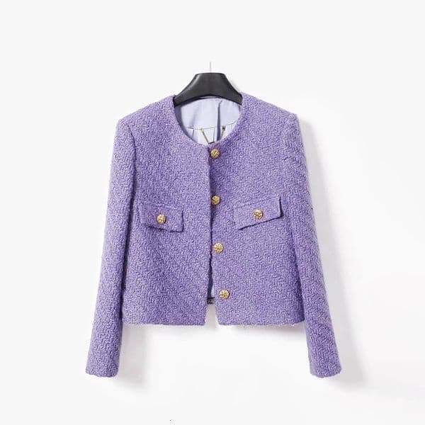 fashionable and elegant round neck singlebreasted y socialite style purple tweed highend temperament jacket 250730