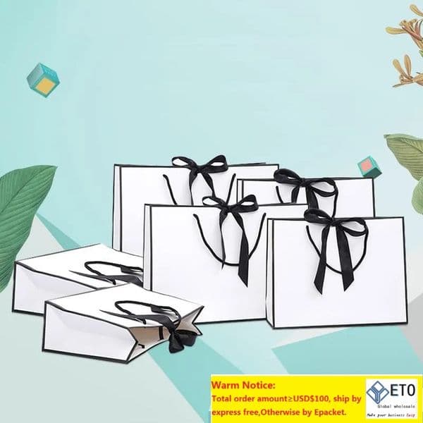 Creative design Large Black border White kraft paper with handle Wedding Party Favor bowknot Paper Gift Bag ZZ