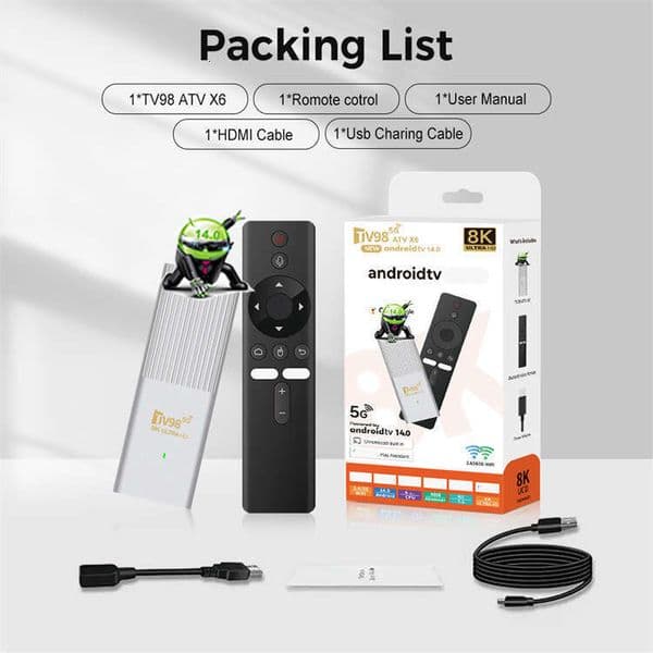 Tv98atvx6 Set-Top Box Android 14 5G Wifi + Bluetooth 4K Allwinner H313 TV BOX ST Network Players