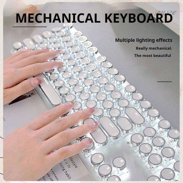 EWEADN Retro Punk Mechanical Gaming Keyboard, 104 Silent Keys, LED Backlit, USB Wired, Full Metal Frame, For Pc/Laptop